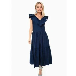Anthropologie English Factory Woman RUFFLED NECK MIDI DRESS, Size M - Picture 1 of 8
