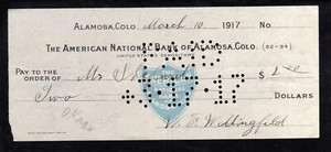 4Y516 - 1917 AMERICAN NATIONAL BANK OF ALAMOSA, COLORADO - Picture 1 of 2