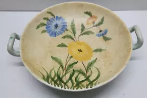 Vintage E Radford Pottery Hand Painted Pedestal Bowl Blue & Yellow Flowers - Picture 1 of 6