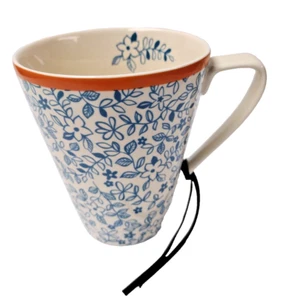 Cynthia Rowley New York Blue Floral, Orange Rim Coffee Cup Mug - Picture 1 of 5