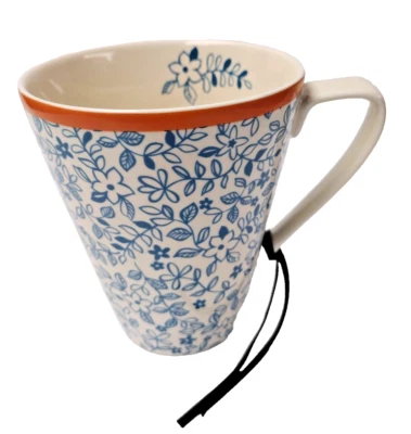 Cynthia Rowley New York Blue Floral, Orange Rim Coffee Cup Mug - Image 1 of 4