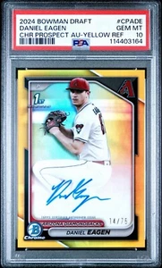 Daniel Eagen 2024 Bowman Chrome 1st Yellow Refractor Auto #/75 PSA 10 - Picture 1 of 2