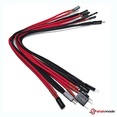 Shakmods Front Panel Black Red Sleeved Power Reset HDD LED Extension Cable 30cm - Image 1 of 4