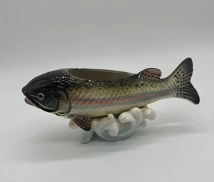 VTG MCM Relpo Ceramic Rainbow Trout Fish Planter SY1617 9.5” X 3.5” Some Chips - Picture 1 of 10