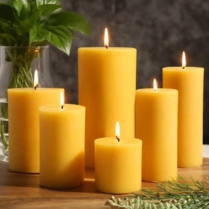 Natural Beeswax Candles Set of 6, Handmade Beeswax Pillar Candles Set, 6 Size... - Picture 1 of 7