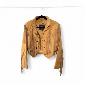 Chaqueta vaquera corta de colección Wilson’s Adventure Bound para mujer pequeña de cuero tostado con flecos - Imagen 1 de 13