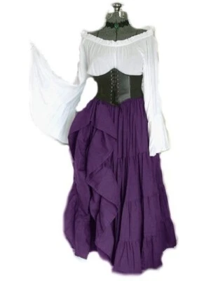 Medieval Renaissance Victorian Flare Sleeve Peasant Top Ruffled Skirt Maxi Dress - Image 1 of 3