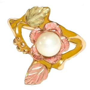 Black Hills Gold 10k Rose Leaves Pearl Ring Size 6 - Picture 1 of 7
