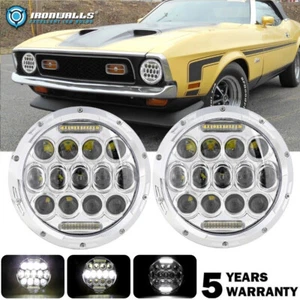 Pair Chrome 7" Round LED Headlights Hi/Lo Sealed Beam for Ford Mustang 1964-1972 - Foto 1 di 12