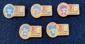 VW AUDI BEIJING 2008 OLYMPIC MASCOTS 5 PINS SET- 2026 MILANO-CORTINA TRADER - Picture 1 of 1