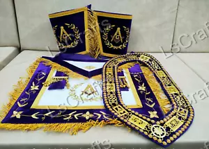 DELANTAL MASONIC GRAND LODGE MASON 100% PIEL DE CORDERO CON CUELLO DE CADENA Y PUÑOS - Imagen 1 de 7