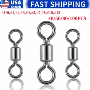 50/100pcs Rolling Barrel Swivels 20-330LB Fishing Swivel Solid Ring Lures Tackle - Picture 1 of 24