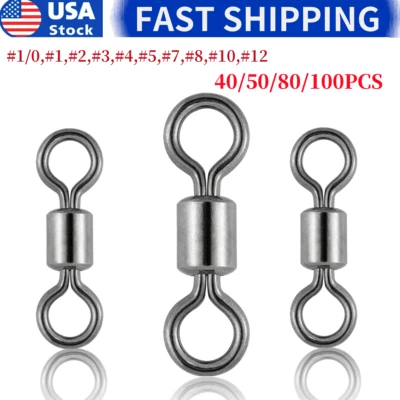 50/100pcs Rolling Barrel Swivels 20-330LB Fishing Swivel Solid Ring Lures Tackle - Image 1 of 4