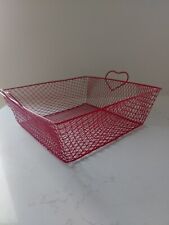 Red Coated Wire Metal Basket Heart Handles Storage