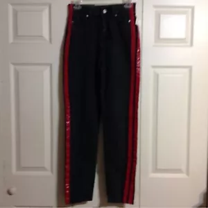 URBAN OUTFITTERS BDG Rosso Tuxedo Stripe Nero Gamba Dritta Mamma Jeans Taglia 25 NWT - Foto 1 di 9