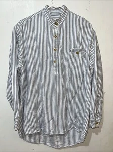 My Grandfather Shirt Mens Large Blue Striped Long Slv Flannel Irish 1/4 Button - Picture 1 of 6