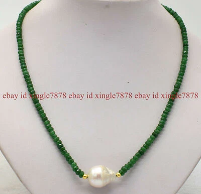 Collar de Perlas Keshi Barrocas Naturales 2x4mm Facetadas Verde Jade y Blanco 20" Foto 1 de 4