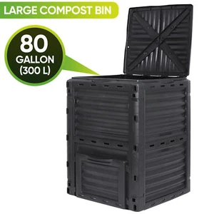 80 Gallon Garden Compost Bin Kitchen Food Waste Composter Bin Black Outdoor - Picture 1 of 13