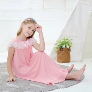 Girls Cotton Pajamas Lace Nightdress Sleepwear Cute Princess Dress Nightgown New - Picture 1 of 11