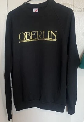 Sudadera Pullover Universitaria Oberlin De Colección Hecha en EE. UU. Años 80 Negra Dorada Grande Foto 1 de 4