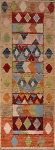Geometric Pastel Color Wool Moroccan Hand-made Oriental Runner Rug 3x10 Carpet - Picture 1 of 18