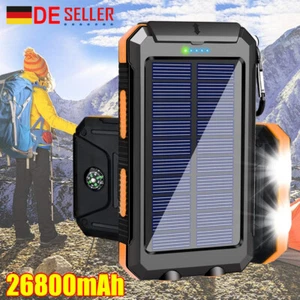 26800mAh Solar Power Bank Charger Ladegerät Externer Batterie mit LED Kompass DE - Bild 1 von 18