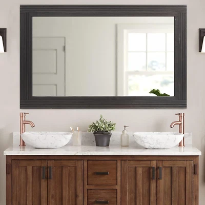 Hand-Made Wooden Spliced Wall Mirror for Bathroom, Rustic Farmhouse Vanity Mirro - Image 1 of 4