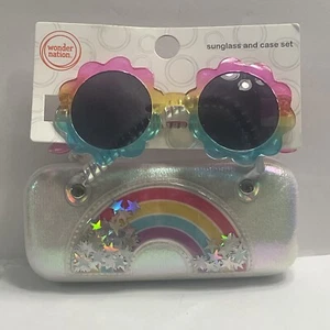 Sunglasses And Case Flower Rainbow Stars Youth Girls BRAND NEW - Picture 1 of 8