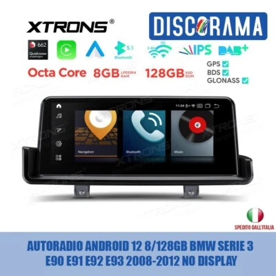 AUTORADIO ANDROID 12 8/128GB BMW SERIE 3 E90 E91 E92 E93 2008-2012 NO DISPLAY - Immagine 1 di 4