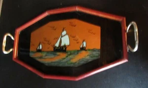 ART DECO Cocktail Tray Original French ships gulls glass Mahonny chrom handle - Picture 1 of 4