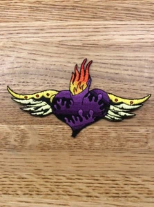 Dan Collins Flaming Flying Sacred Heart Patch Embroidered Iron On Patch X-5 - Picture 1 of 5