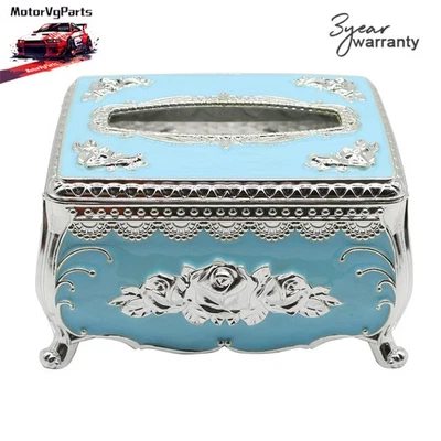 Silver Blue Luxury European Style Tissue Box Holder New - Image 1 of 4