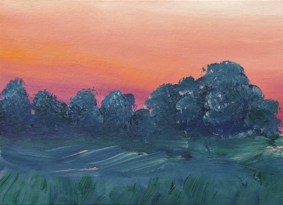 Pintura a óleo original ACEO paisagem ATC cartão de arte natureza abstrato por Emmer Plaxe - Imagem 1 de 1