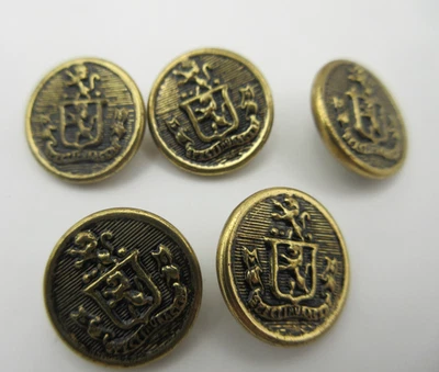 Lot of 5 Vintage 3/4" Brass Crest Buttons Lasting Lion Gold Round Shank  1950s - Image 1 of 4