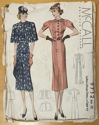 Rare 1930’s Vintage McCall Sewing Pattern 9732 midi dress 30” bust - Image 1 of 2