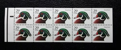 US Scott #2484a, 1991 29c, Wood Duck Booklet Pane of 10 UNFOLED Plate#1111 - Image 1 of 3