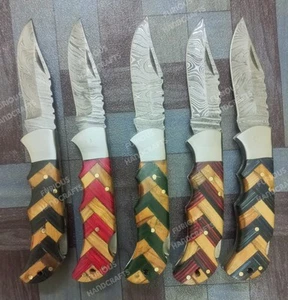 Menge 20 Stück Handgefertigt Damast Stahl Back Lock Klapp Taschenmesser mit Etui - Bild 1 von 4