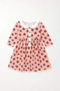 SweetHoney Girls Dress Size 4 / 4T Pink Rose Print Peter Pan Collar Linen Blend - Picture 1 of 4