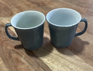 Vintage Pyrex Coffee Mugs Slate Blue Glass Handle Pair - Picture 1 of 5