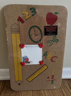 Vintage New Pizazz Cork Board Teacher School Graduation Gift 17x11 Apple Pushpin - Image 1 of 4