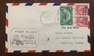 1929 Air Mail First Flight Detroit Michigan to Toronto  - Picture 1 of 2