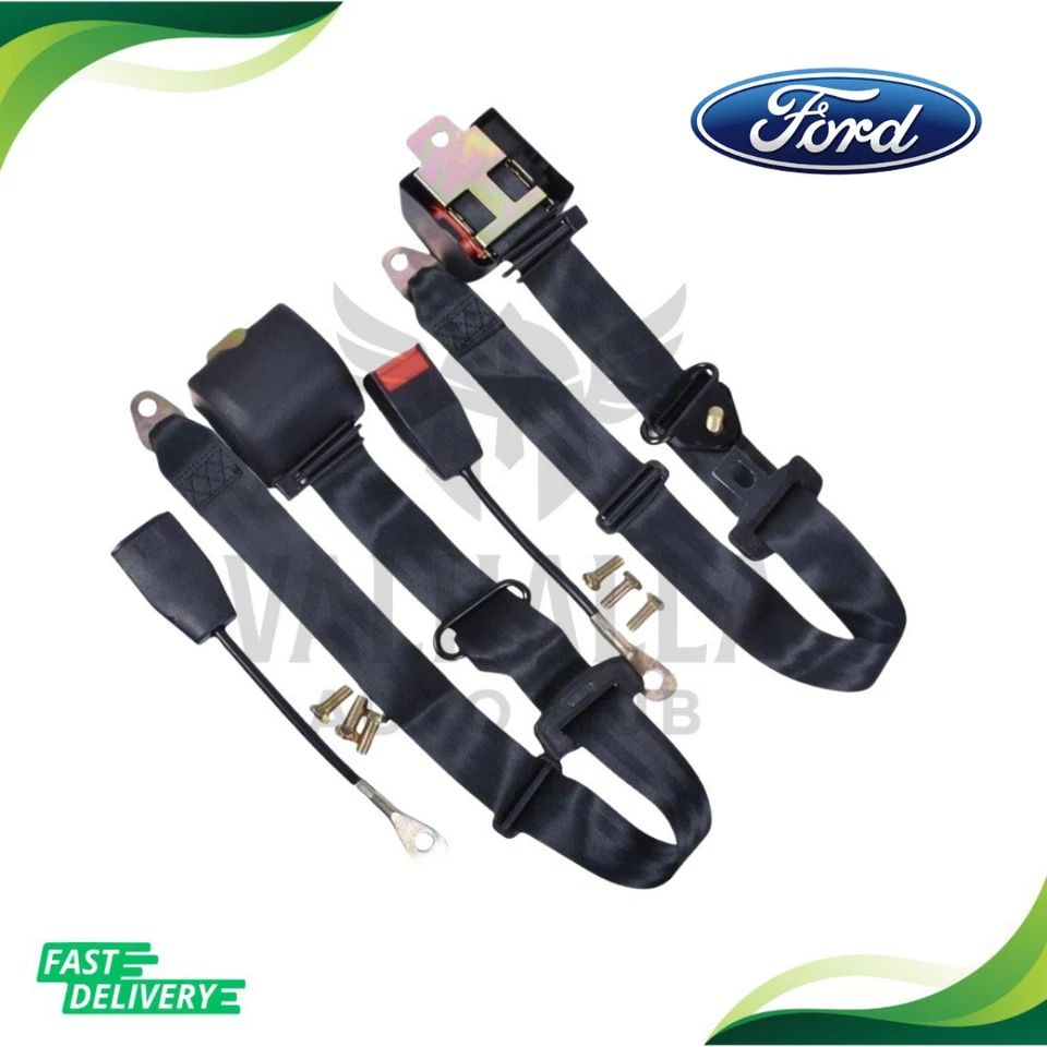 Para todos los cinturones de seguridad Ford 2 piezas 3 puntos fácil instalación resistente ajustable negro Foto 1 de 4