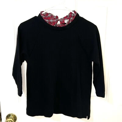 Blusa Crewcuts Meninas Férias Natal Algodão Preto com Decote Xadrez Tartan Vermelho 14 - Imagem 1 de 4