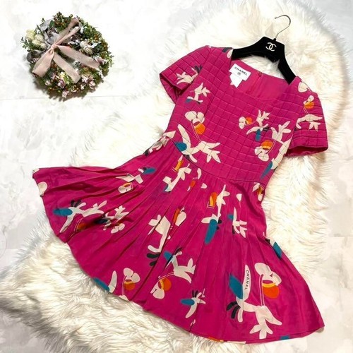 Abito donna CHANEL P15568V08608 trapuntato manica corta floreale taglia 40 rosa