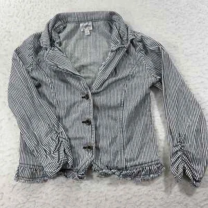 Disney D-Signed Girls Large Blue & White Striped Button Front Denim Jacket - Picture 1 of 12