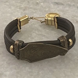 Leather And gold tone bracelet bangle Arrowhead jewelry Made In Greece - Picture 1 of 9