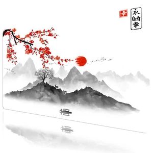 Japanese Mountain Red Floral Desk Mat for Keyboard Mouse Desk Pad 31.5x15.7 inch - Picture 1 of 6