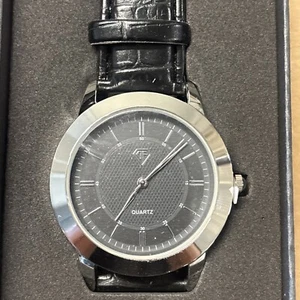 DF Quartz Stainless Steel Men's Wrist Watch w/ Black Leather Band New in Box - Picture 1 of 4