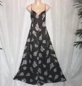 Med.70's,"Lucie Ann" long,shiny,vintage nightgown,black,gray,silver,negligee,vtg - Picture 1 of 10