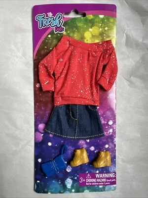 The Fresh Dolls Red Shirt & Denim Skirt  11.5” Fashion Doll Clothes Fits Barbie - Image 1 of 4